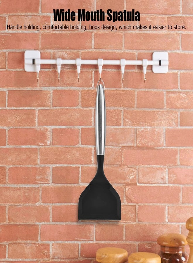 Trifecta ملعقة تقليب سمك بلاستيكية مغلفة بالسيليكون من تريفيكتا، ملعقة تقليب عريضة بمقبض من الفولاذ المقاوم للصدأ، ملعقة تقليب فطائر سيليكون، ملعقة تقليب مرنة عريضة غير لاصقة (أسود، طقم من قطعة واحدة) - Image 4